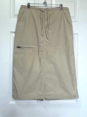 Columbia Utility Midi Skirt Womens Medium Beige Zip Cargo Pocket Drawcord Slit